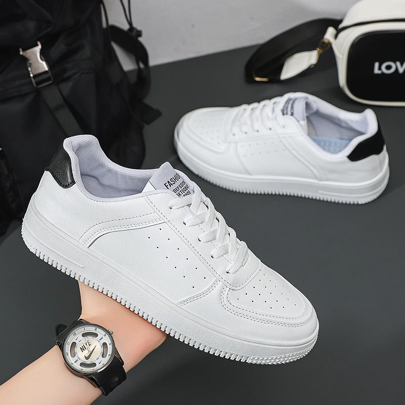 Leather Men White Flat Casual Shoes Lightweight Sneakers Breathable Sports Shoes Shoes for Men Tenis Shoes Zapatillas Hombre