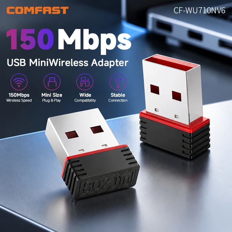 COMFAST Mini USB WiFi6 Adapter Network Card 2.4GHz WiFi LAN Adapter 300M/150M Receiver Driver Free for PC Laptop Windows 7/10/11