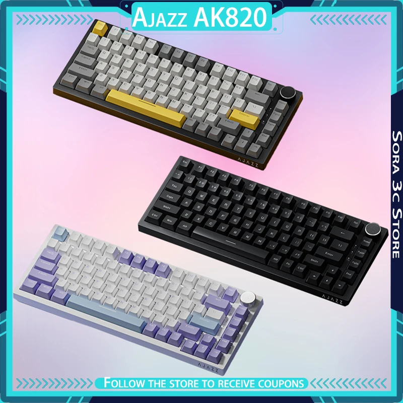 Ajazz AK820pro Mechanical Keyboard Wired/Wireless Gasket Structure Hot Plug RGB Customized Gaming Keyboard PC Accessories