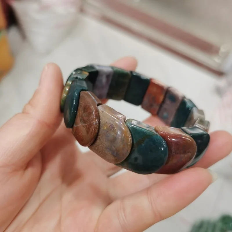 Pure Natural Aquatic Grass Agate Dragon Scale Hand Bracelet Authentic Jade Hand Card Men's and Women's Colored Jade Bracelet