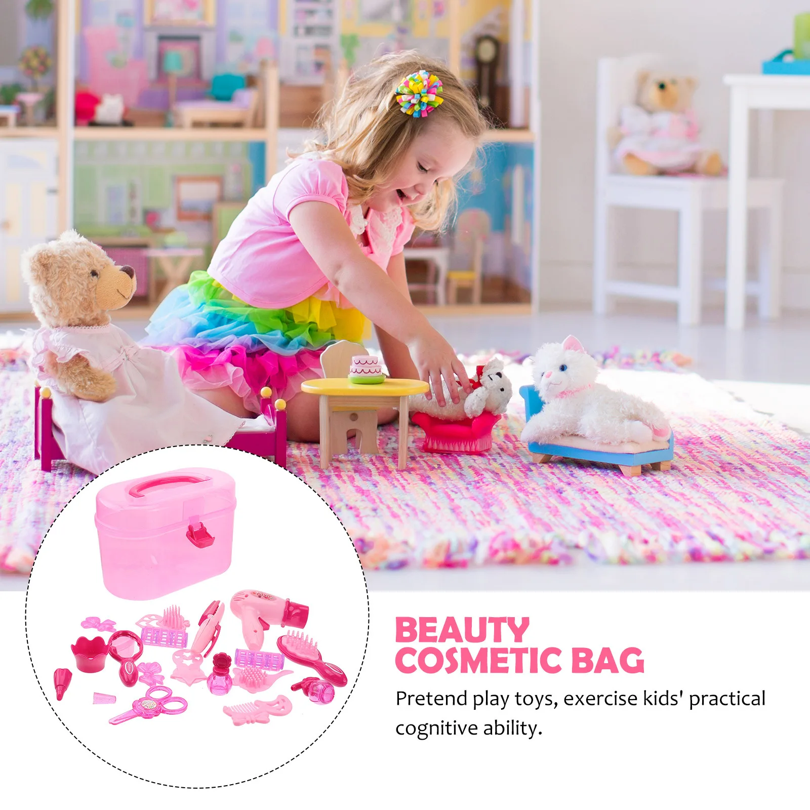 

Girls Beauty Box Storage Case Plastic Carry Bag Hair Tools Makeup Gift Sets Pretend Play Educational Role Play