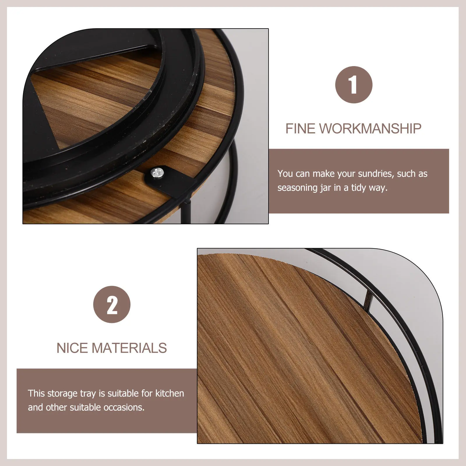 Wooden Base Rotating Turntable Organizer Multipurpose Storage Tray Kitchen Bathroom Spice Condiment Rack Makeup Storage