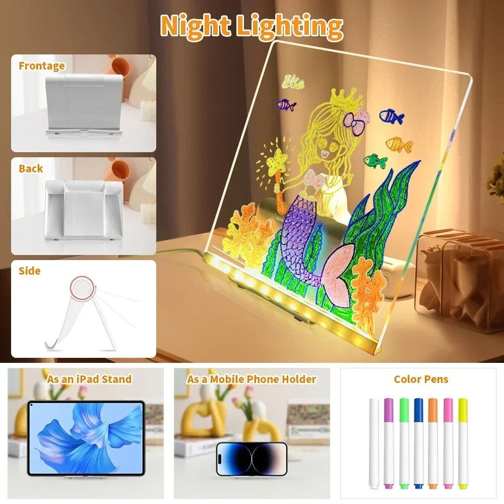 Acrylic Transparent Puzzle Board, LED Night Light Drawing Surface, Ideal Christmas Present
