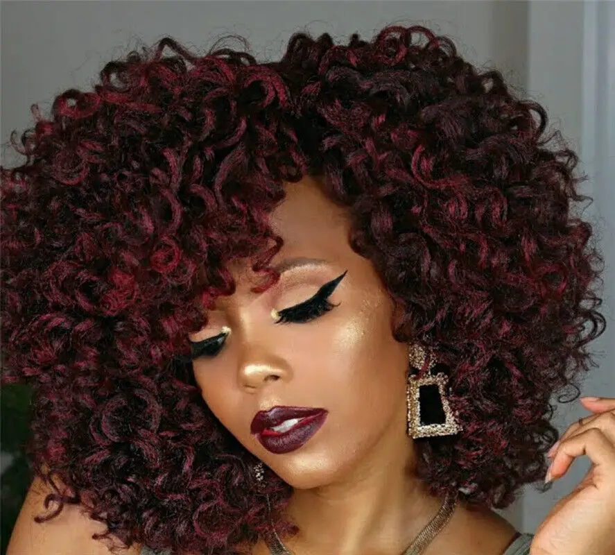 Fashion Short Curly Bob Wigs Heat Safe Synthetic Hair Burgundy Red Natural Synthetic