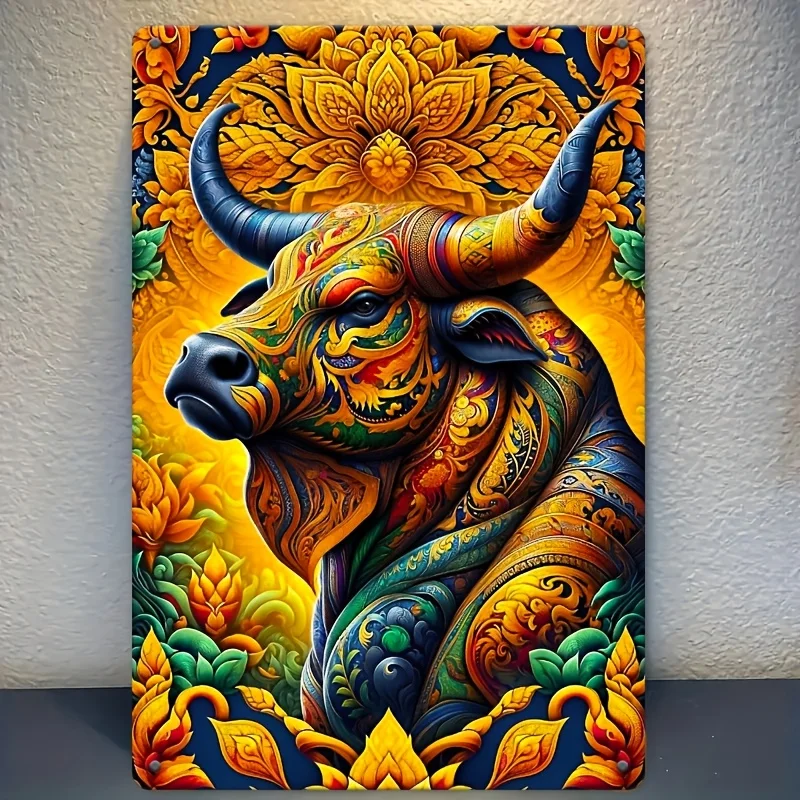 Room Decor Golden Bull Vintage Metal Iron Art Decorative Sign, , Intricate Design Wall Art, Home & Garden Decor, Living Roo