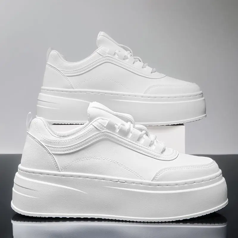 نعل سميك أبيض لزيادة الارتفاع الداخلي للرجال أحذية رياضية للربيع والخريف كاجوال قابلة للتنفس مع نعل مطاطي مضاد للانزلاق #6