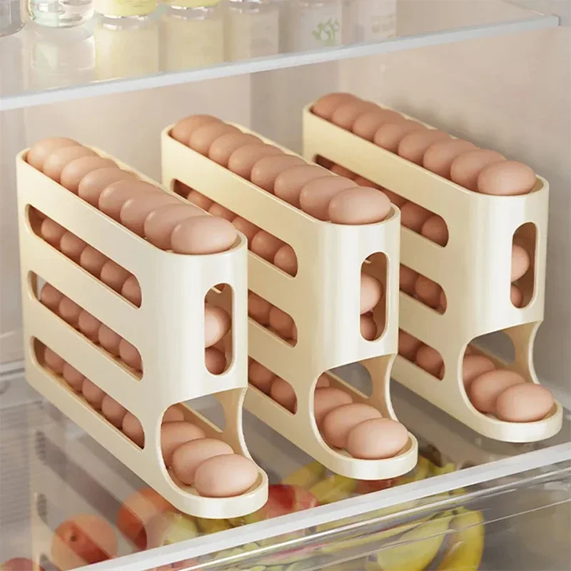 

4 Layers Rail Holder Box Egg Slide Sliding Shelf Stand For Eggs Organizer Accessory Refrigerator Storage Container Organization