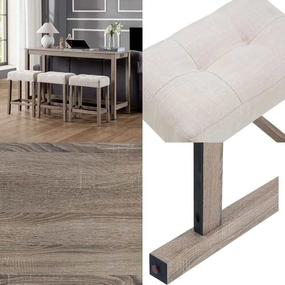 

Counter Height Dining Set with 4 Chairs and Built-in Power Outlet, Industrial Style Breakfast Table with 3 Padded Stools