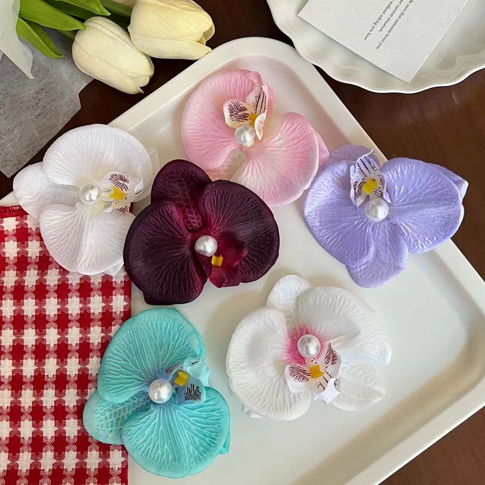 

Sweet Orchid Flower Hairpin Thai Style Pearl Butterfly Orchid Hair Clip Bohemian Style Cloth Women Side Clip Holiday