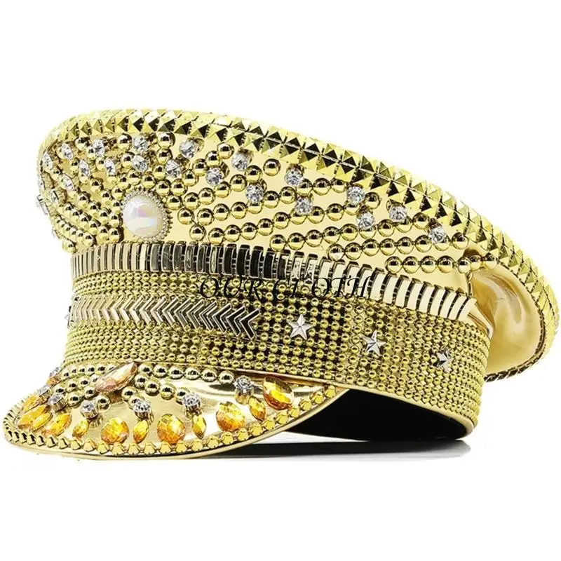 

Женская шляпа со стразами, блестящая кепка для свадебной вечеринки, кепка капитана, девичник, шляпа Y1AC