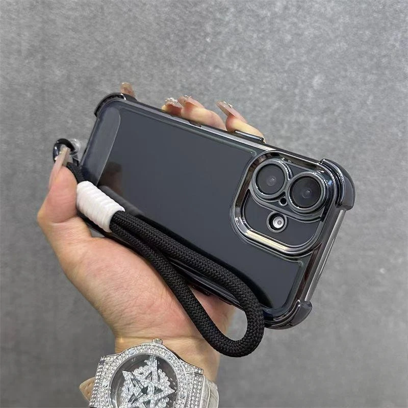 

For Moto G86 G84 G72 G60 G60S G56 G54 G52 G40 Fusion G30 G24 G20 G10 Plating Frame Casing With Strap Rope Shockproof Back Cover
