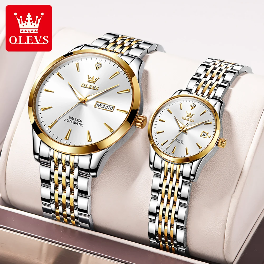 

OLEVS 6635 Couple Watch for Men Women Calendar Waterproof Elegant Romantic Lover Watch Luminous Original Brand Hand Clock