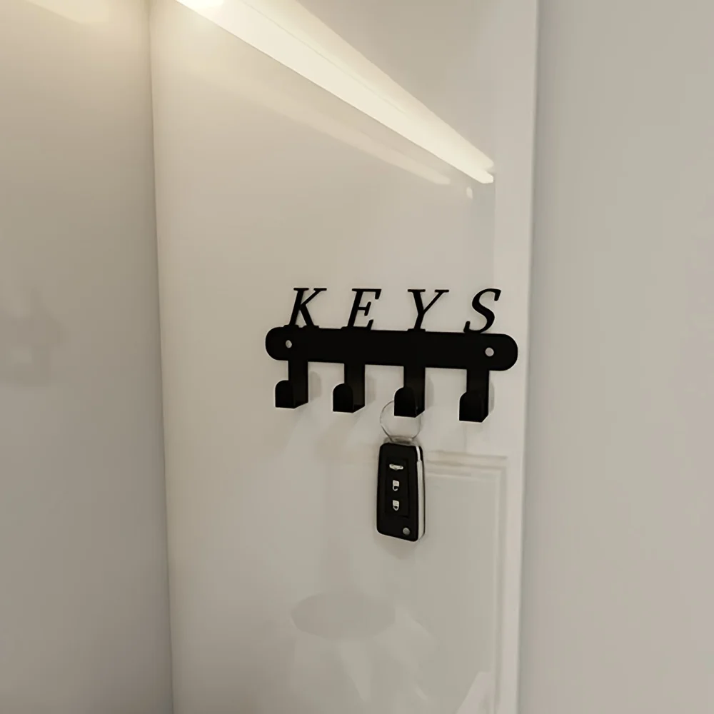 Schlüssel halter für Wand kleber, Schlüssel haken mit 4 Haken Wand montage, schwarze Schlüssel bügel für Wand dekoration ohne Bohrer für Wohnzimmer