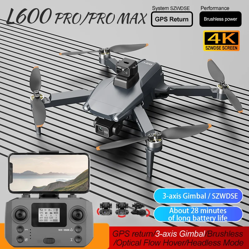 L600 PRO MAX /PRO GPS Drone Professional 4K 3-Axis Gimbal HD Dual Camera Obstacle Avoidance Brushless 5G WIFI RC Quadcopter Toys