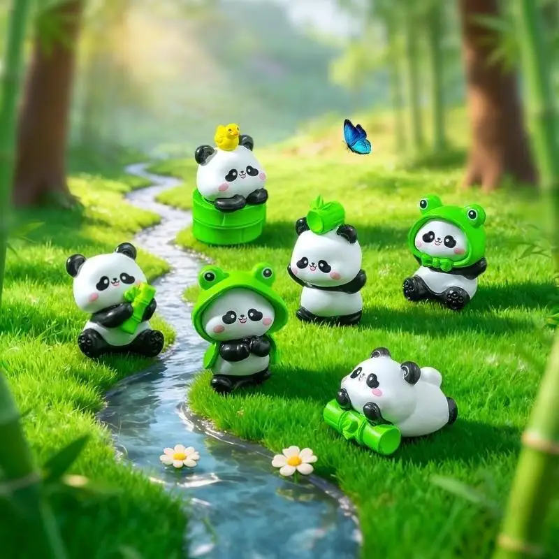 Hot Sale Cartoon Cute Panda PVC Animal Model Mini Ornament For Car Desktop Decoration Miniature Scenery Display Toy Gift