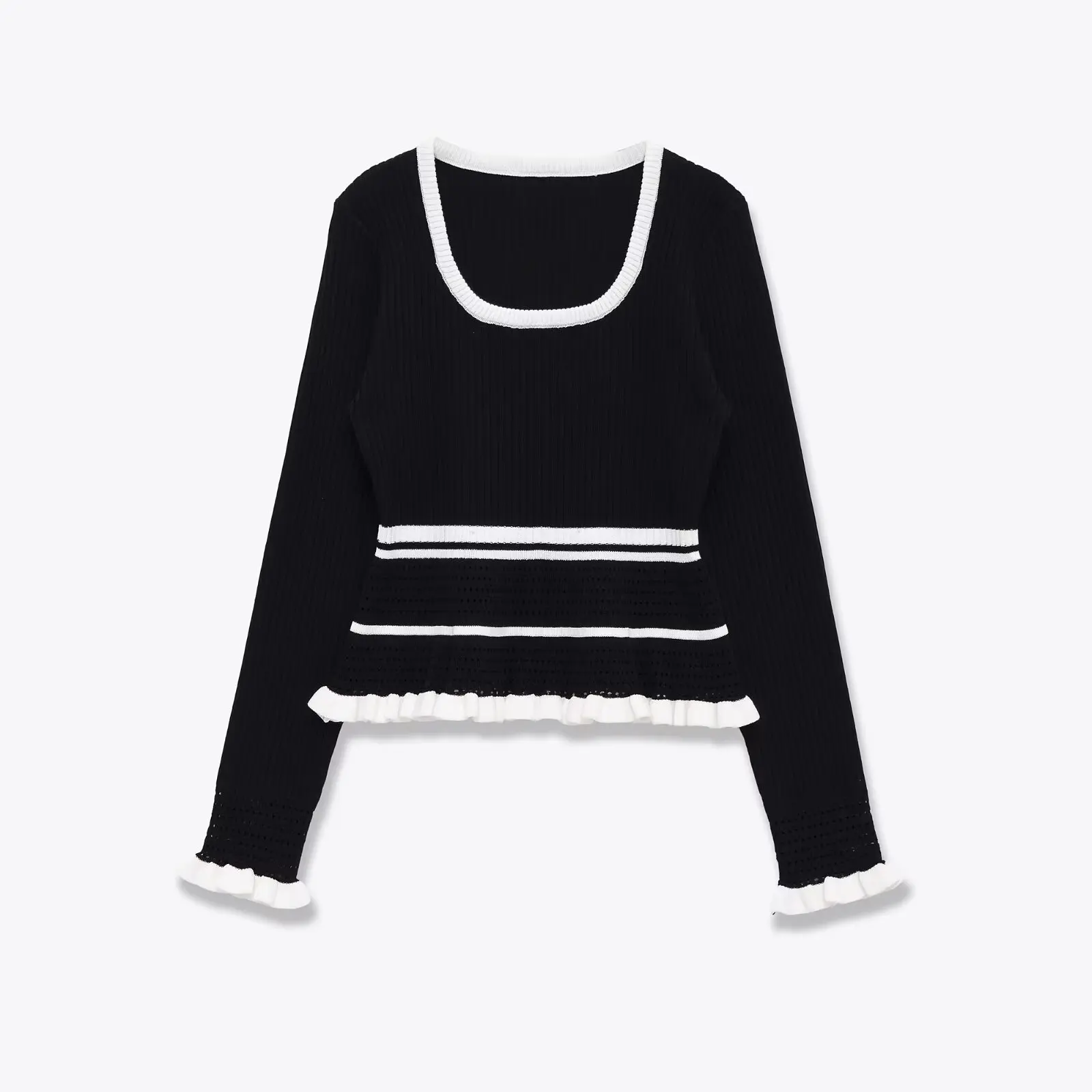 

2025 winter new arrival European and American cross-border women's street fashion stitching contrasting ribbed sweater
