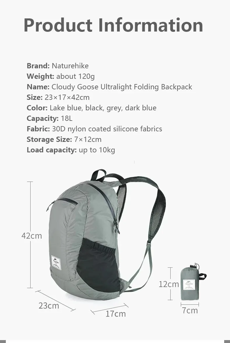 Naturehike Ultra Leichter 18L Camping Rucksack Tragbare Wasserdichte Nylon Taschen Mann Outdoor Wandern Sport Reise Rucksack – Detail 11