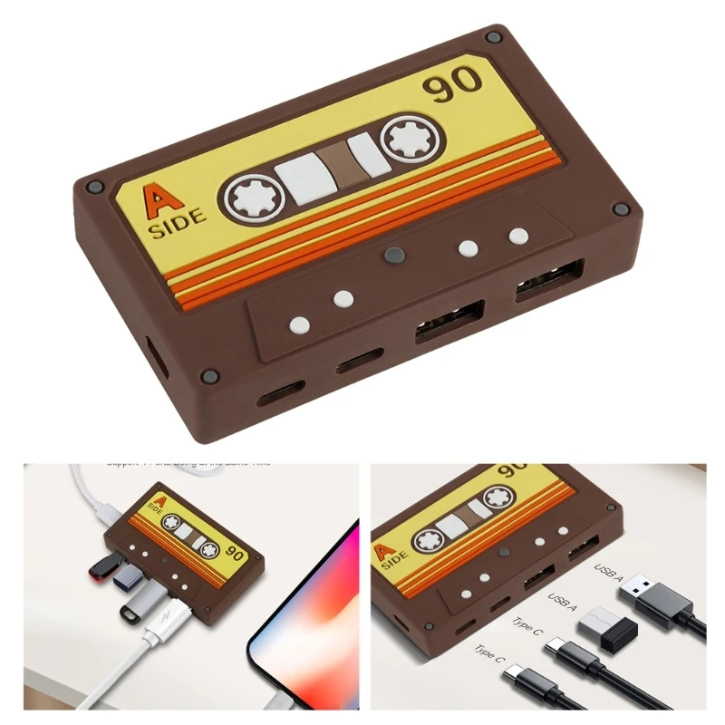 4 Порт USB C Hubs Splitter Fast Speed ​​5 Гбит / с передачи данных ретро -ленточные адаптеры для аксессуаров для ноутбука лучшая