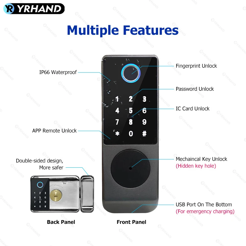 Imagem -05 - Ttlock Yrhand Impressão Digital Wifi à Prova Dágua Portão ao ar Livre Dupla Senha Trabalhar com Alexa Cartão Rfid Keyless Smart Lock para Casa