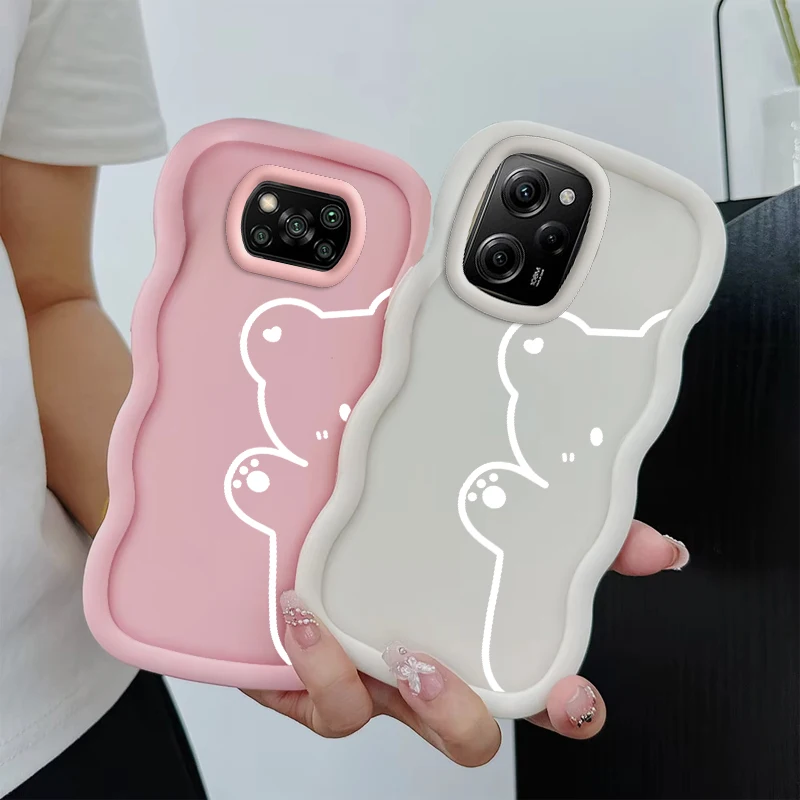 Divertente Gatto Onda di Modo Cassa Del Telefono Per Xiaomi 14T POCO C50 C51 C55 C65 X3 X5 X6 X7 M6 Pro Morbida Protettiva Macaron copertura