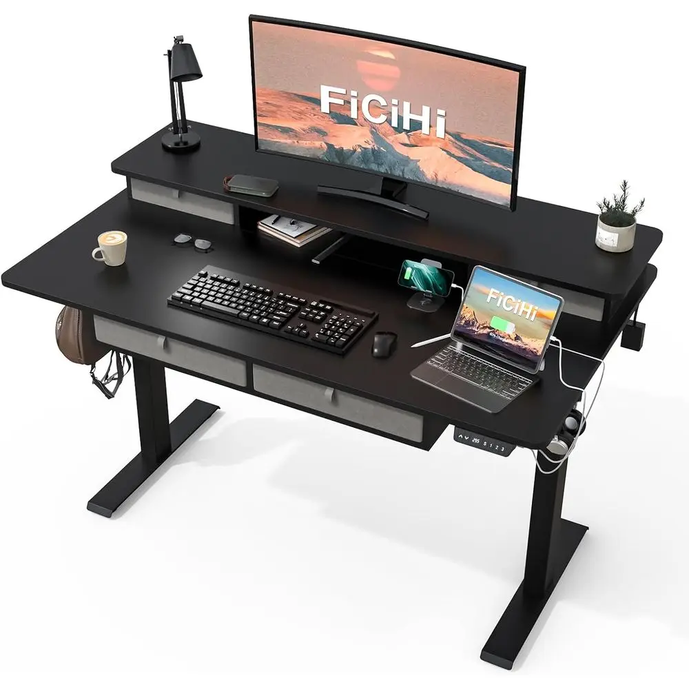 

Электрический регулируемый по высоте стол, 55x30 дюймов, 3 предустановленных положения памяти, подставка для монитора, USB-зарядка