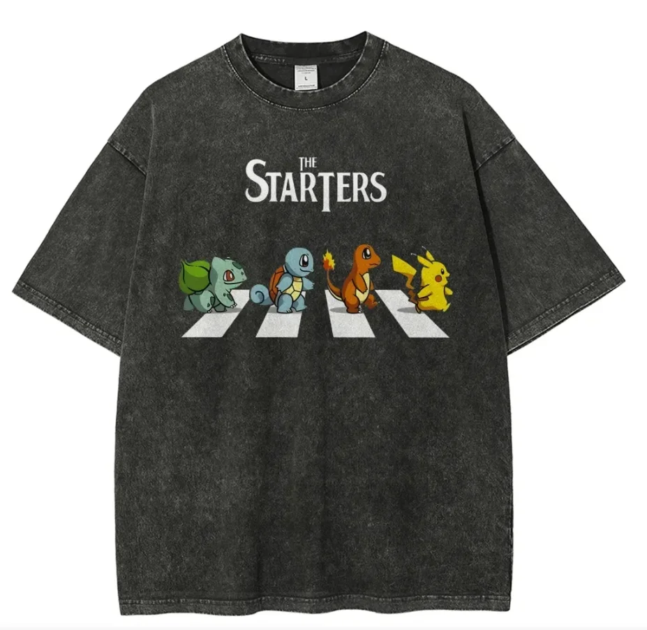 

Футболка Pokemon Anime Retro Washed из хлопка для мужчин и женщин, летняя новинка, футболка больших размеров Y2K, свободный повседневный топ с короткими рукавами