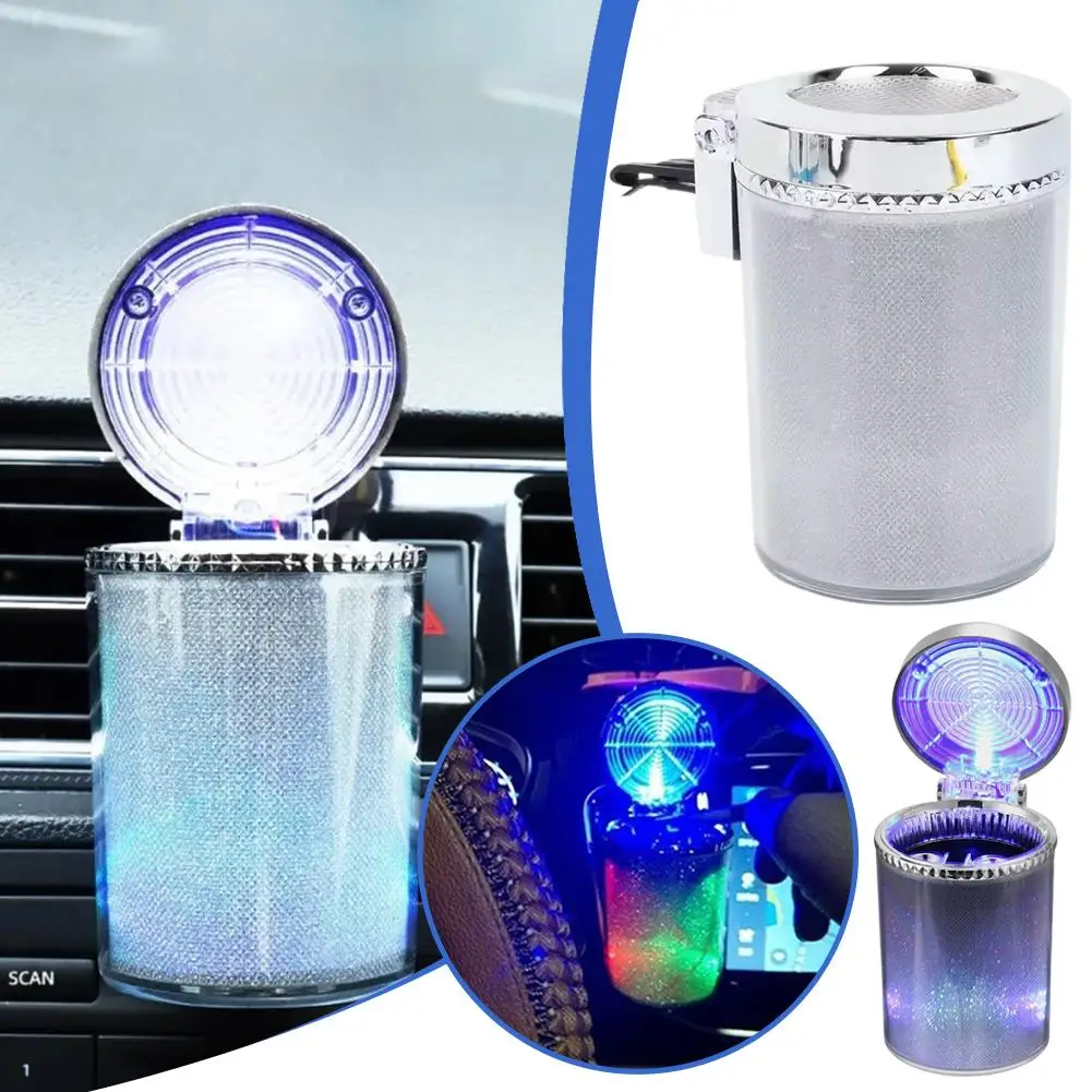 Car air outlet Clip Ashtray With LED Light Universal Smokeless Auto Flame Ashtray Ash Tray Cigarette Retardant Box Holder S9R7