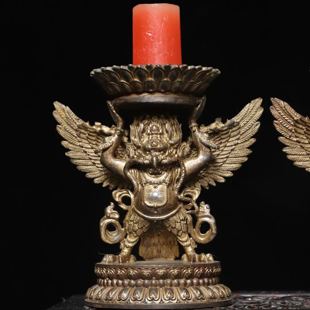 2Pcs Brass Garuda Candle Holders Butter Lamp Vintage Home Altar Desk Decor