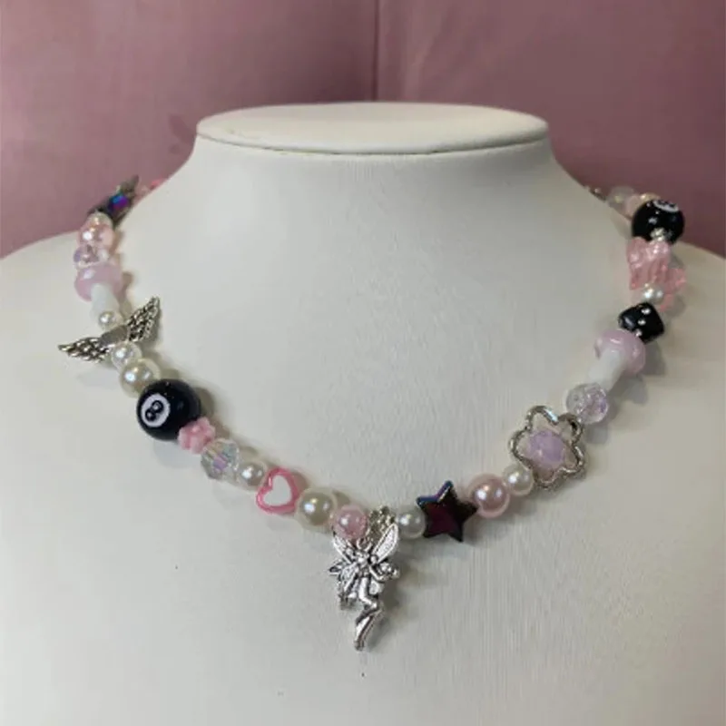 8 ball mushroom star heart fairy y2k beaded necklace funky cute kawaii boho gift aesthetic summer jewelry fashion 2022 woman