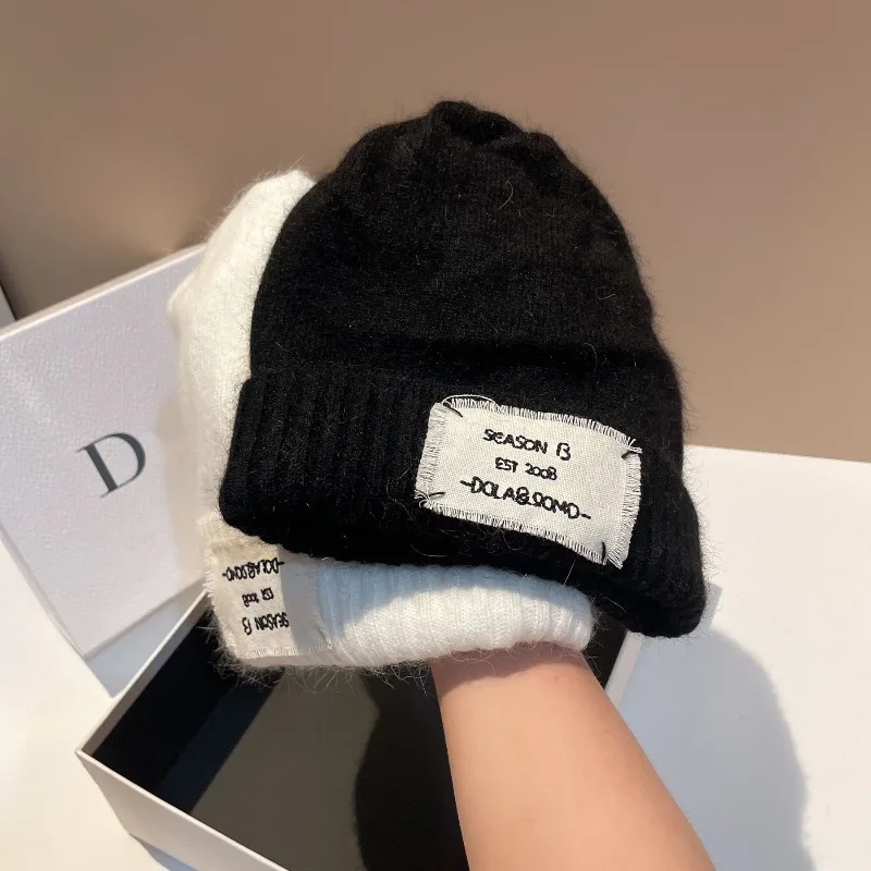 

​ ​ 2025 шапка из кроличьего меха, женская вязаная шапка с буквенным принтом, теплая зимняя уличная лыжная шапка с черепом, модная унисекс, бесплатная доставка ​ ​