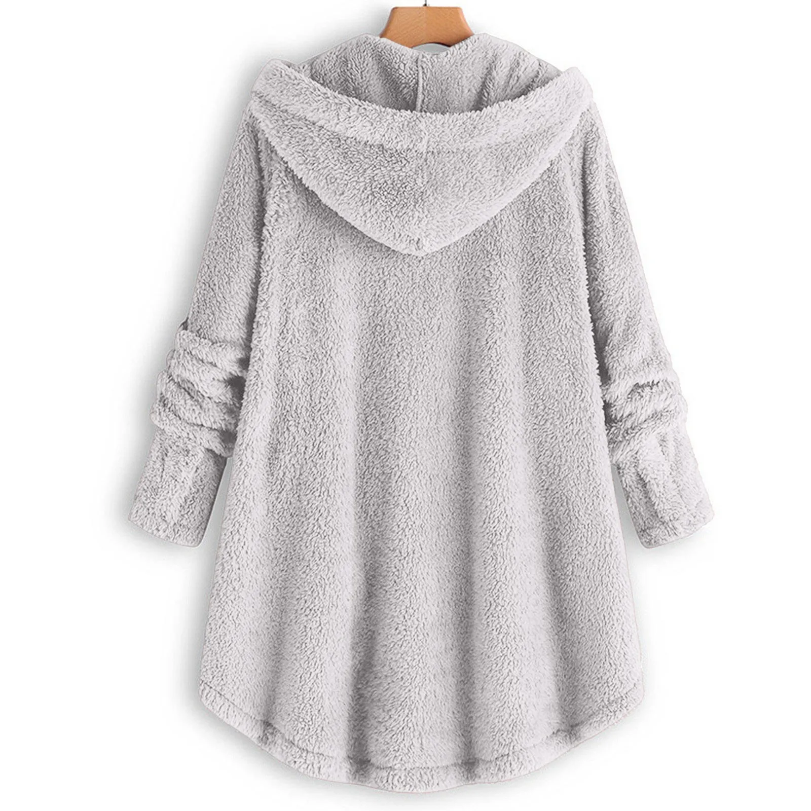 Women'S Solid Color Large Size Fleece Coat Button Long Sleeve Loose Casual Hooded Coat Simple Fashion Beautiful Warm Top