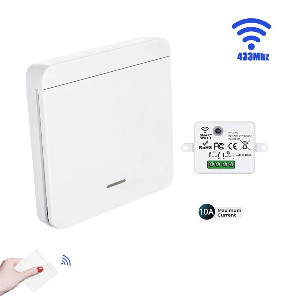 

RF 433MHz Wireless Wall Switch Remote Control Light Switch 10A 110V-220V Receiver for LED Lamp Fan Smart Home