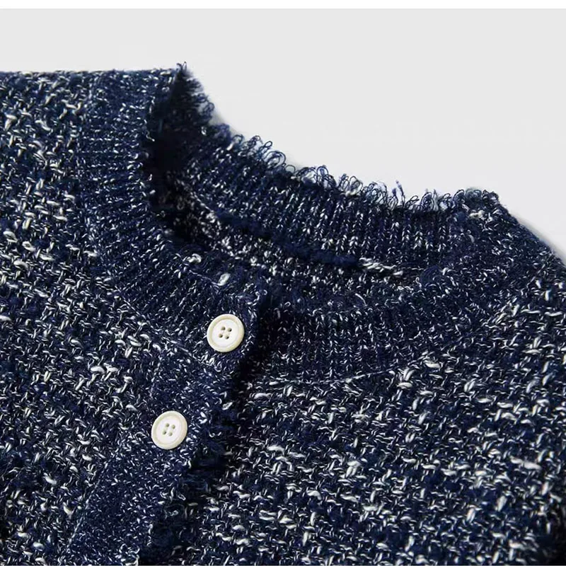 Elegancki damski kardigan z długim rękawem, dzianinowy, miękki, ciepły, z frędzlami, ozdobny, jesienny top, odzież wierzchnia.