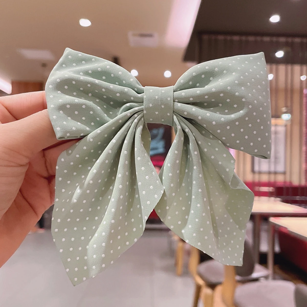 6ps Fabric Dot Bow Hairpin Simple High-grade Japanese Sweet Girl Duckbill Clip Top Clips Headdress Hair Accessories