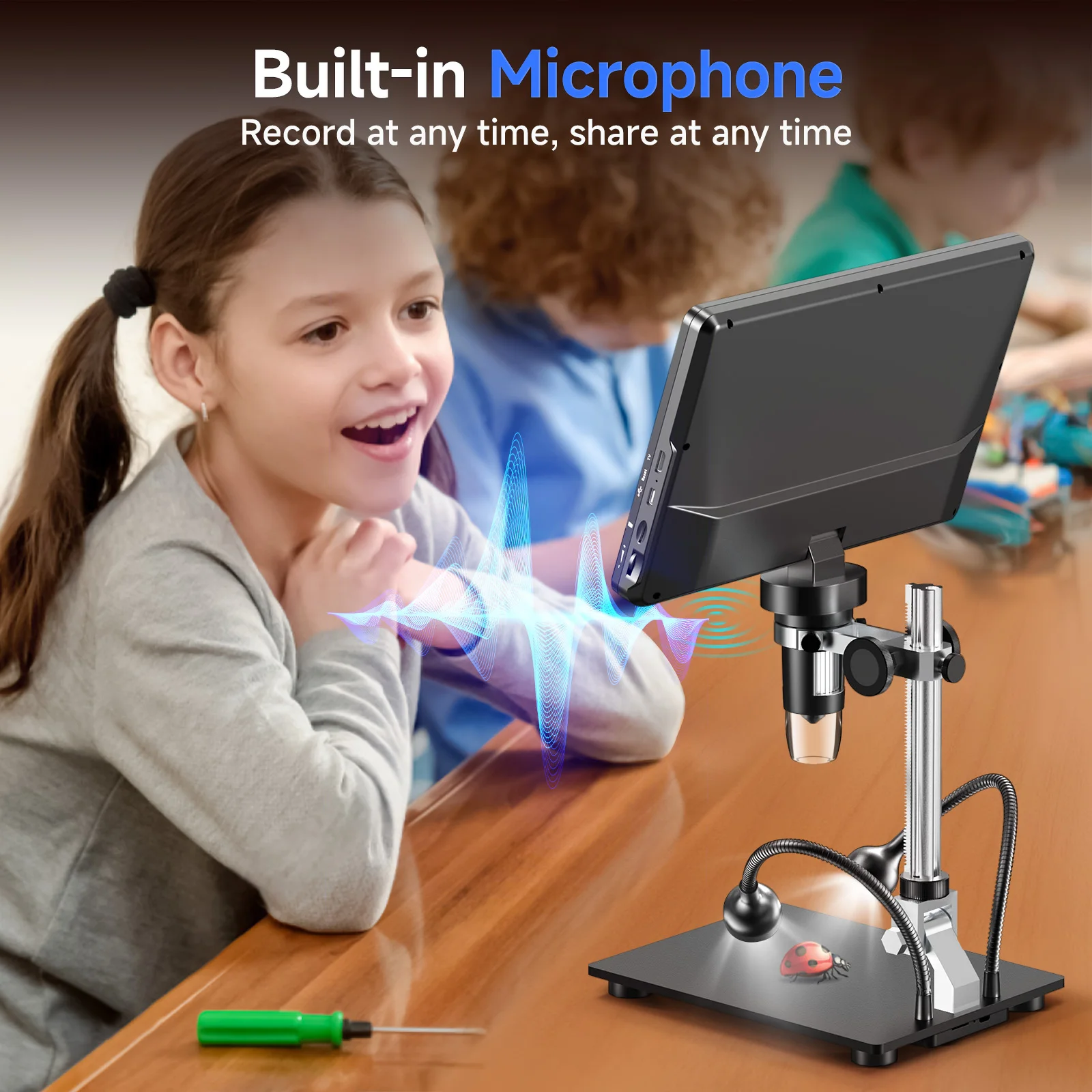 Hayve 10.1\'\' HDMI Digital Microscope 2000X Coin Microscope with 10 LEDs 20MP Soldering Microscope Compatible with PC/TV（32GB)