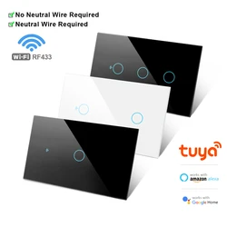 Tuya WIFI Switch 220v smart life Live / Neutral Wire Work With Alexa Google Home 110V EU US 1/2/3 Gang Touch Switch