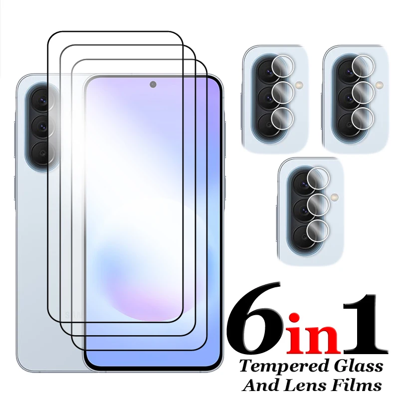 

6in1 For Samsung Galaxy A57 Glass For Samsung A07 A17 A37 A57 Tempered Glass 2.5D Full Cover Screen Protector For A57 Lens Film