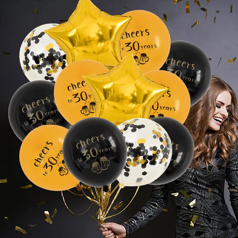 

1set 12inch Black Gold Paper Sequins Latex Balloon Combination Set Helium Globos Birthday Party Decorations Balloon Arrangement