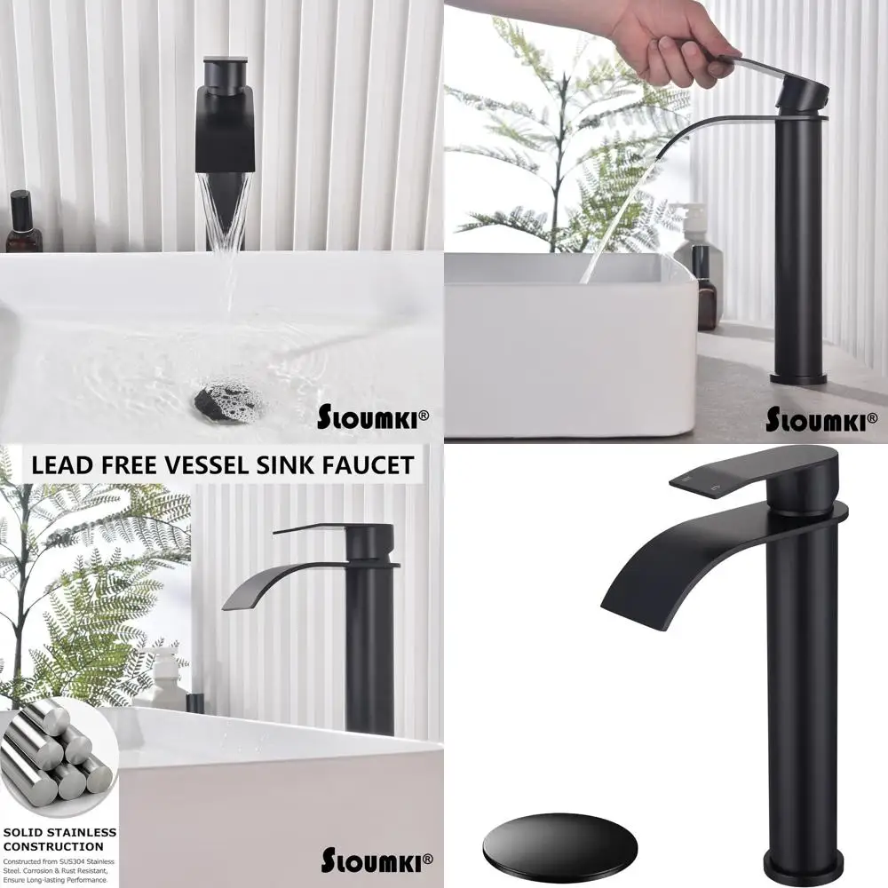 

Contemporary Matte Black Single-Handle Bathroom Sink Faucet with Hot/Cold Water Hose and Metal Drain