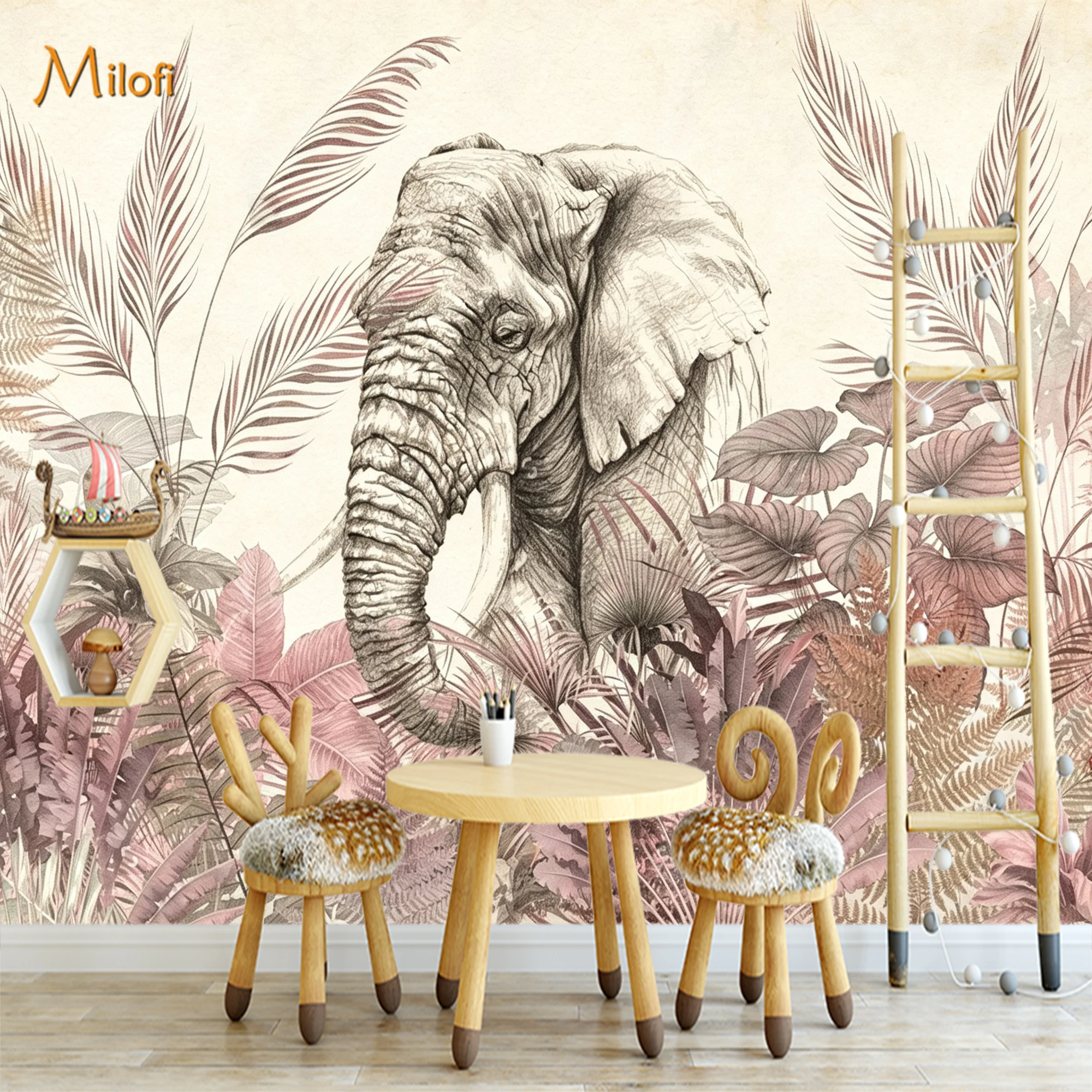 Custom Vintage Elephant Wallpaper Tropical Palm Leaf Mural for Living Room Bedroom Kids Room Home Background Wall Decoration