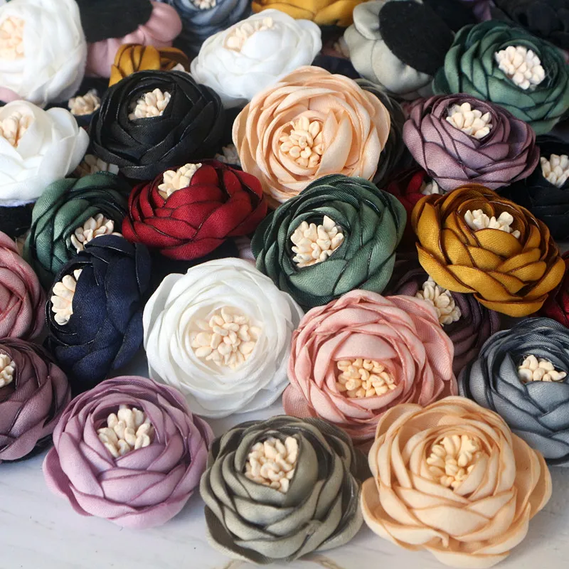 10Pcs 3.5CM Handmade Satin Rosebud Fabric Artificial Flower DIY Headwear Accessories Clothing Decor Crafts