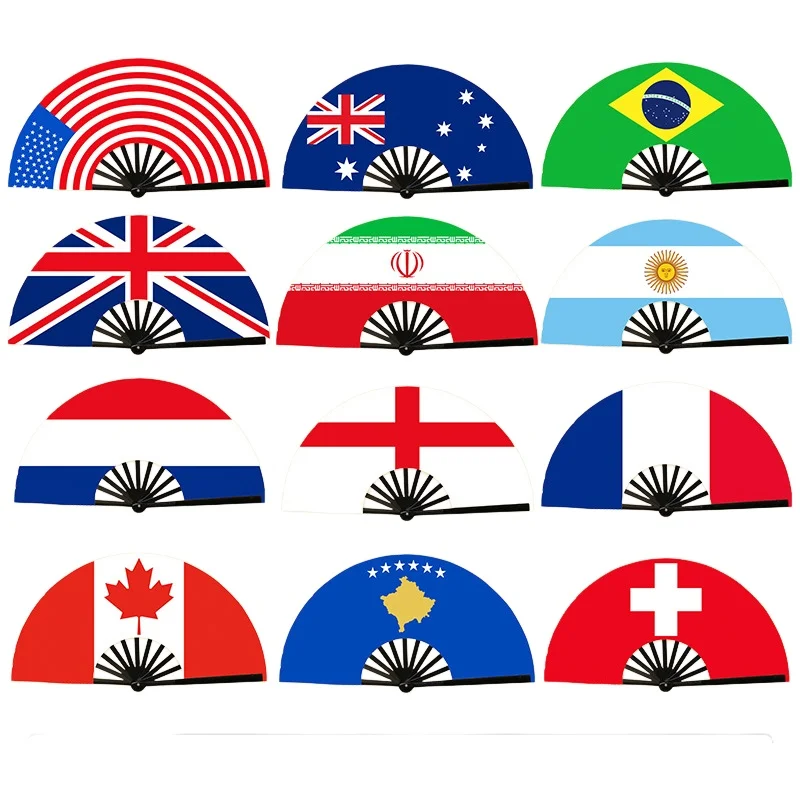 13.77in South America Country FlagFolding Fan, Argentina Portugal Brazil ChilePeru Uruguay National Flag Hand Fan for WorldCup