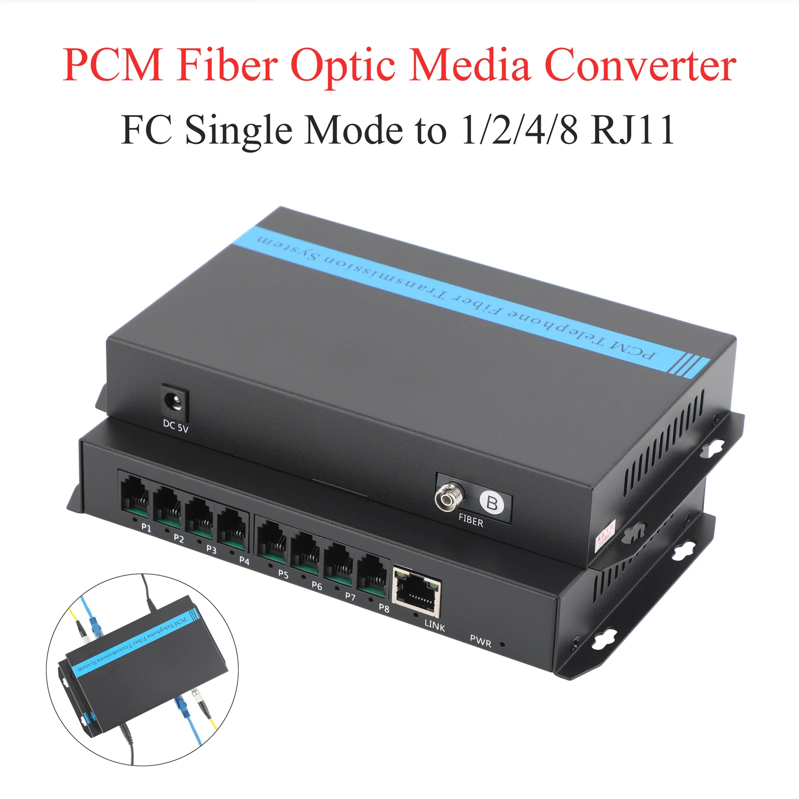 جهاز إرسال واستقبال بصري للهاتف 1/2/4/8-Way SC واجهة PCM محول + منفذ شبكة 100 متر طاقة الولايات المتحدة/الاتحاد الأوروبي لعمليات الاتصالات