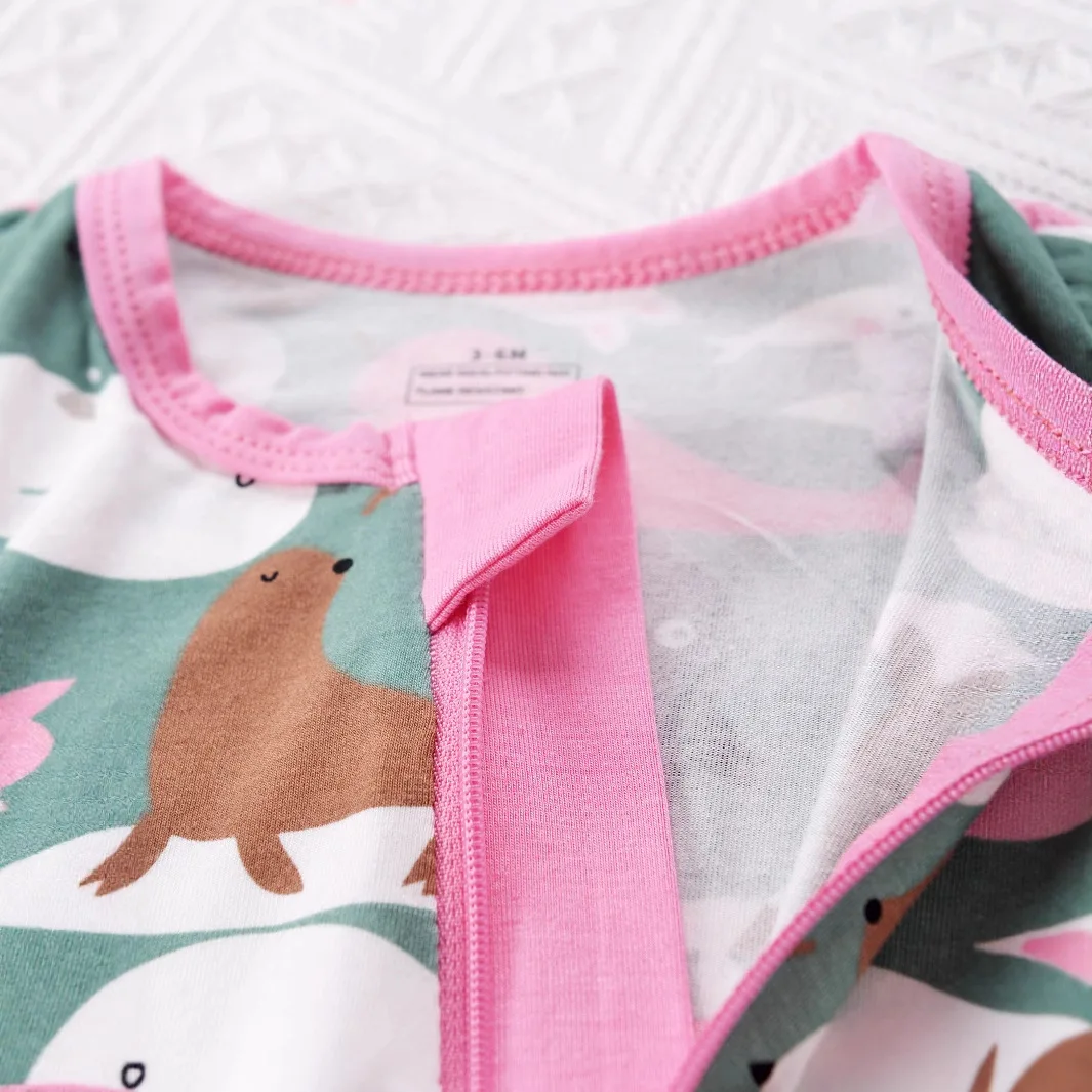 Newborn Baby Bamboo Fiber Romper Pajamas Cartoon Print Onesie Long Sleeve Rompers Soft & Cozy Toddler Spring Summer Casual Pjs view 3