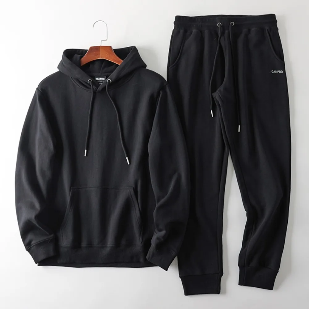 

Полностью хлопковый спортивный комплект с петлями! Весенне-осенняя мужская однотонная толстовка с капюшоном + узкие брюки с эластичной резинкой на талии, комплект из двух предметов