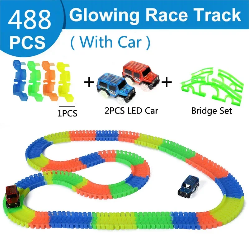 Ferroviário mágico brilhante pista flexível carro brinquedos crianças corrida curvatura ferroviário led eletrônico flash luz carro diy brinquedo crianças presente