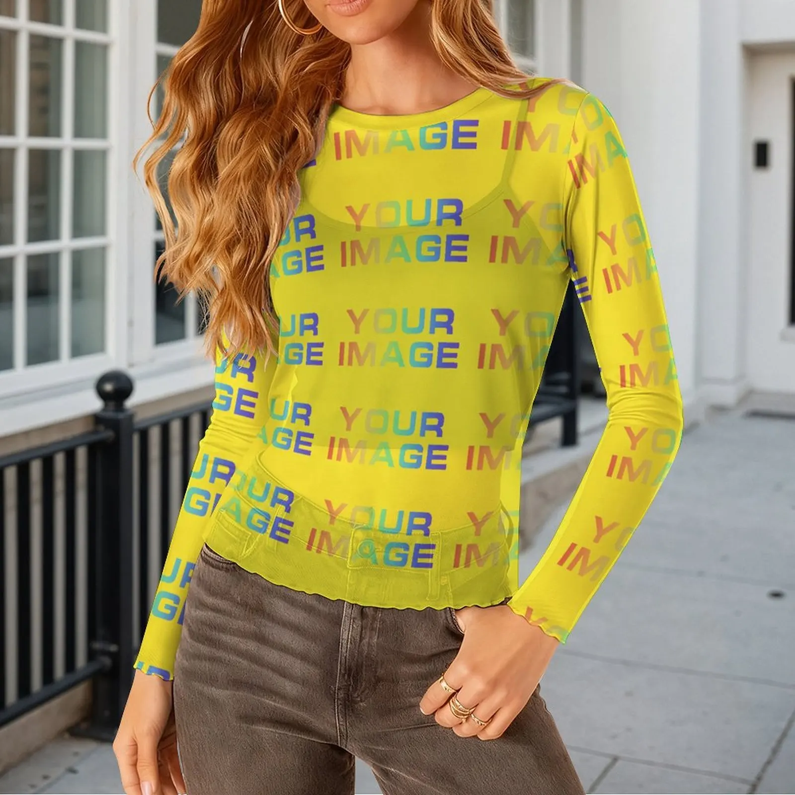 Women's Mesh T-Shirts Long Sleeve Transparent Blouse Sheer See through Top Bottoming Shirt Crop Body Tee Custom Print On Demand