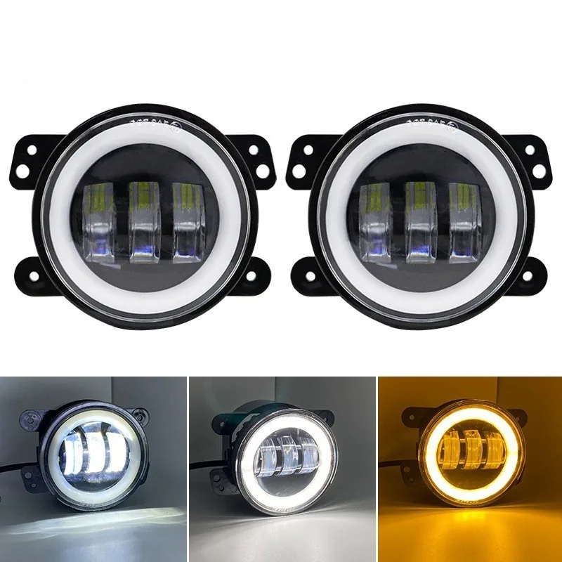 Super Bright 4'' Fog Lamp Assembly 30w 6000k 12v 4inch Led Fog Light Angel Eyes for lada viar Priora Oasis Gazelle Accessory