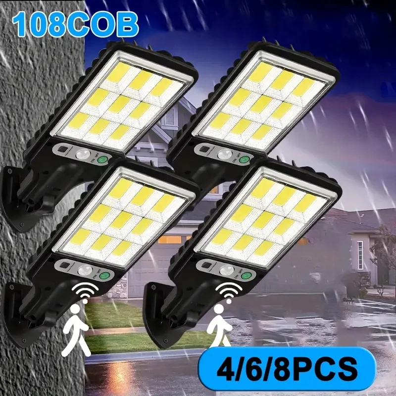ไฟ LED พลังงานแสงอาทิตย์ 8 ชิ้น สำหรับภายนอกอาคาร ไฟติดผนังลานบ้าน 3 โหมด พร้อมเซ็นเซอร์ตรวจจับความเคลื่อนไหว เหมาะสำหรับสวน ระเบียง โรงรถ ประตู ไฟถนน
