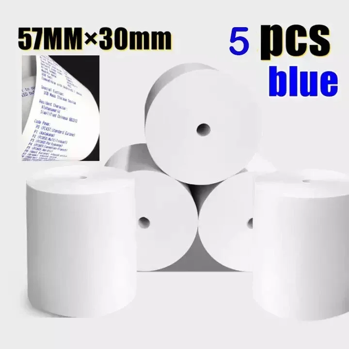 Thermal Paper 57x30mm POS Printer Blue Font 5 Rolls Mini Mobile Bluetooth Cash Register Roll Paper Bill Receipt Printing Paper